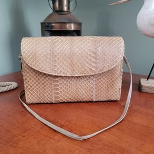 Palizzio Vintage Tan Snakeskin Leather Crossbody Shoulder Bag